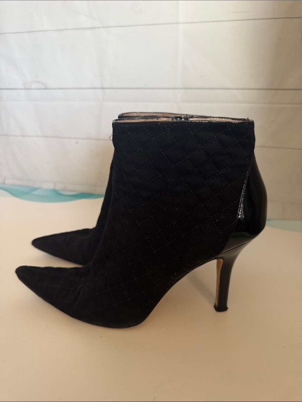 Boutique 9 Size 10M Black Quilted Pointed-Toe Heeled Ankle Booties WitchyCore